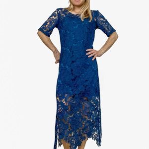 House of Holland Lace Half Sleeve Blue Midi Dress Size 8